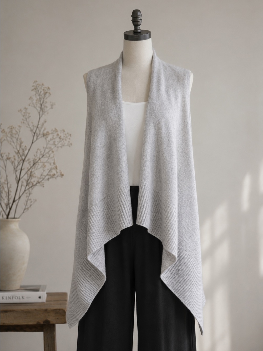 Bloomingdale’s 100% Cashmere Gray Waterfall Drape Open Front Cardigan XS